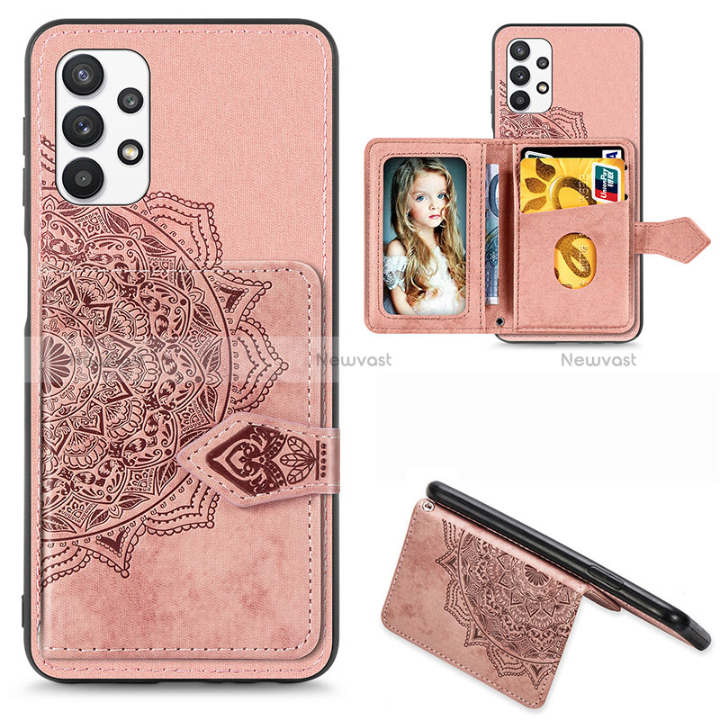 Ultra-thin Silicone Gel Soft Case Cover with Magnetic S06D for Samsung Galaxy A32 5G Rose Gold