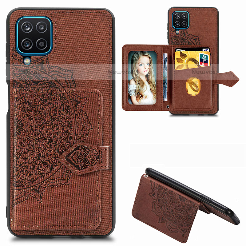 Ultra-thin Silicone Gel Soft Case Cover with Magnetic S06D for Samsung Galaxy F12 Brown