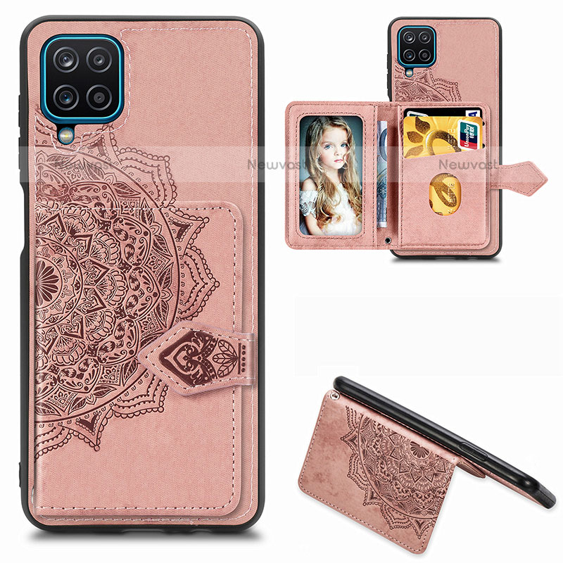 Ultra-thin Silicone Gel Soft Case Cover with Magnetic S06D for Samsung Galaxy F12 Rose Gold