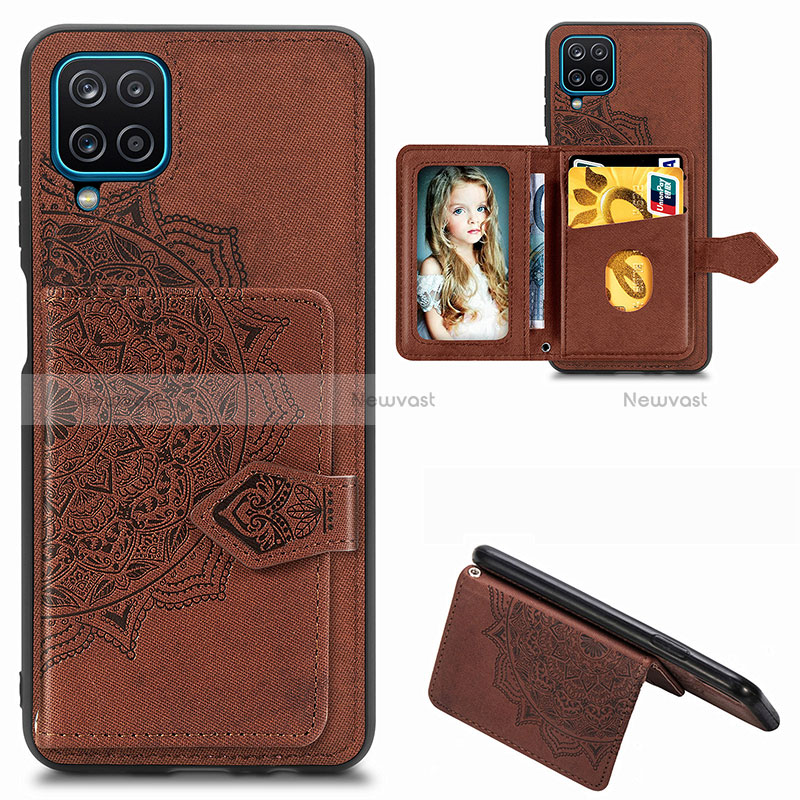 Ultra-thin Silicone Gel Soft Case Cover with Magnetic S06D for Samsung Galaxy M12 Brown