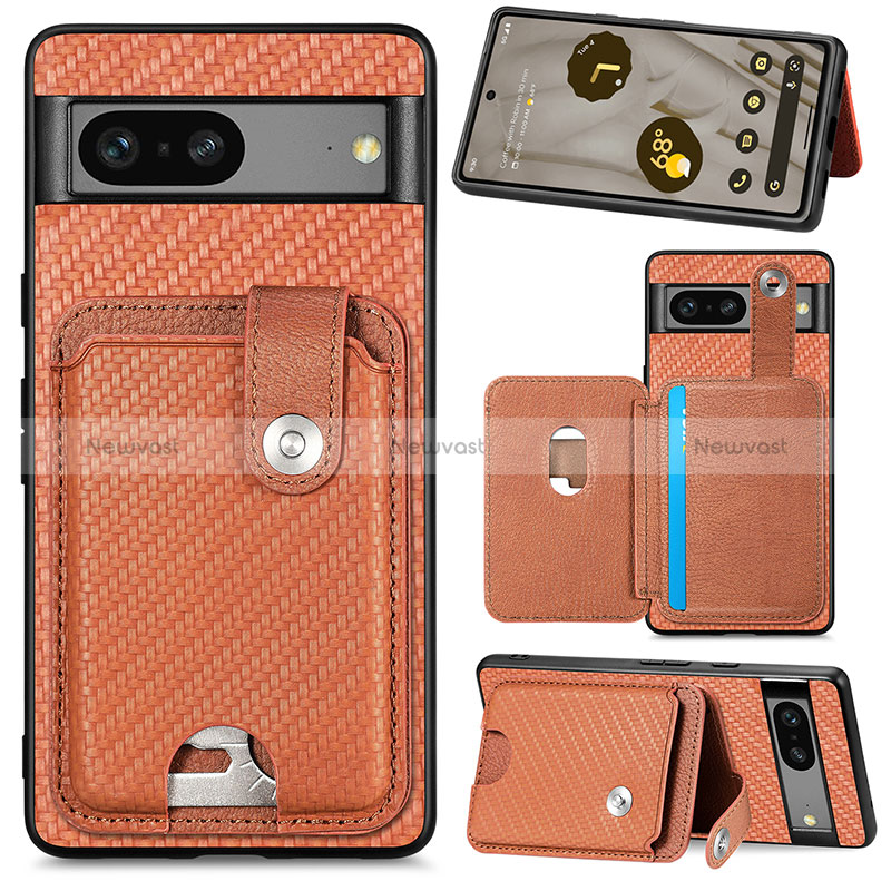 Ultra-thin Silicone Gel Soft Case Cover with Magnetic S07D for Google Pixel 7a 5G Brown