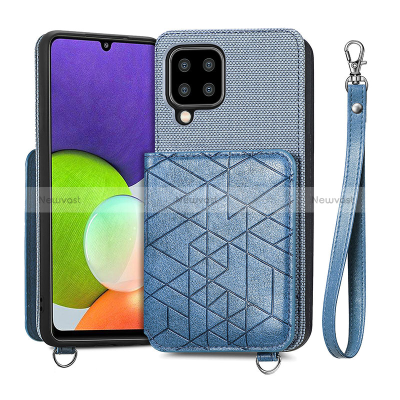 Ultra-thin Silicone Gel Soft Case Cover with Magnetic S07D for Samsung Galaxy A22 4G Blue