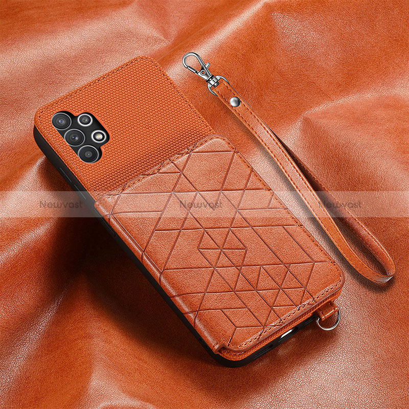 Ultra-thin Silicone Gel Soft Case Cover with Magnetic S07D for Samsung Galaxy A32 5G Brown