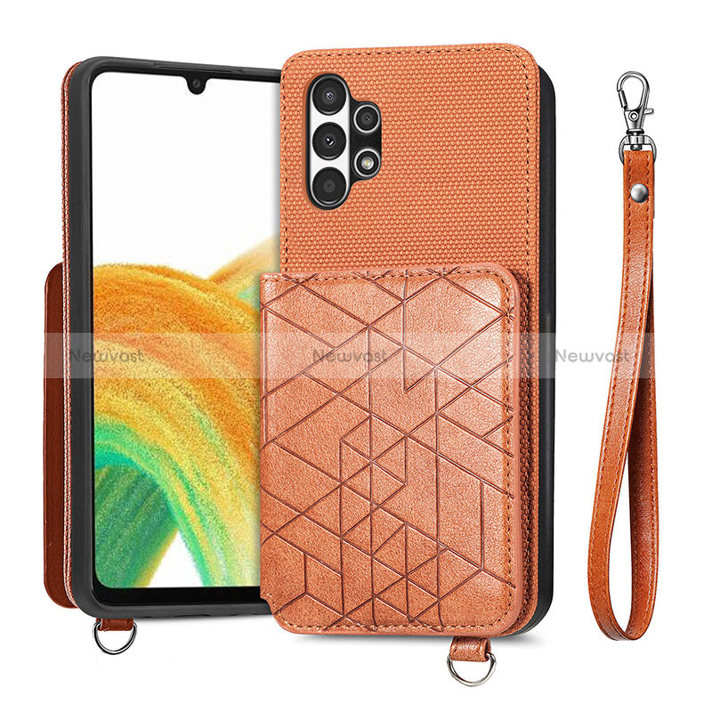 Ultra-thin Silicone Gel Soft Case Cover with Magnetic S08D for Samsung Galaxy A13 4G Brown