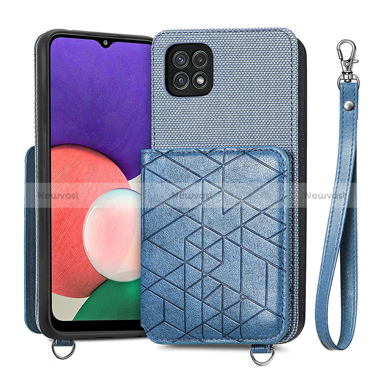 Ultra-thin Silicone Gel Soft Case Cover with Magnetic S08D for Samsung Galaxy A22 5G Blue