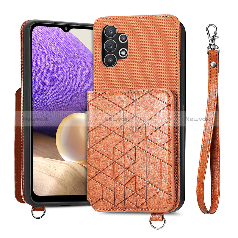 Ultra-thin Silicone Gel Soft Case Cover with Magnetic S08D for Samsung Galaxy A32 4G Brown