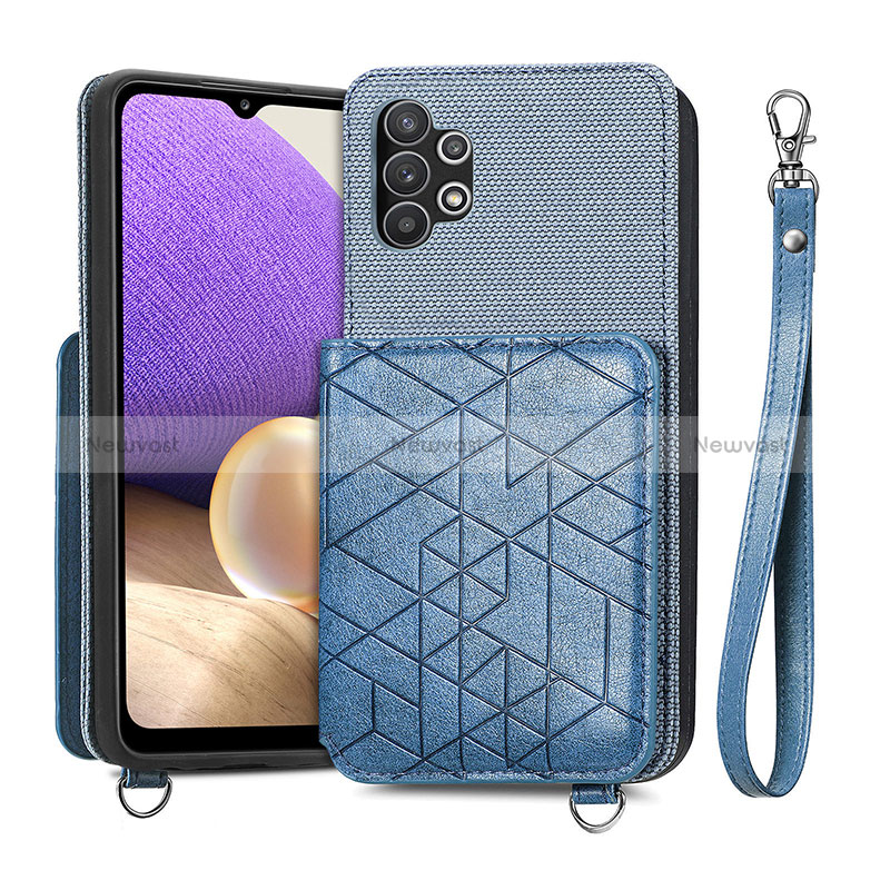 Ultra-thin Silicone Gel Soft Case Cover with Magnetic S08D for Samsung Galaxy A32 5G Blue