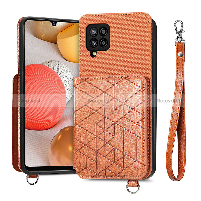 Ultra-thin Silicone Gel Soft Case Cover with Magnetic S08D for Samsung Galaxy A42 5G Brown