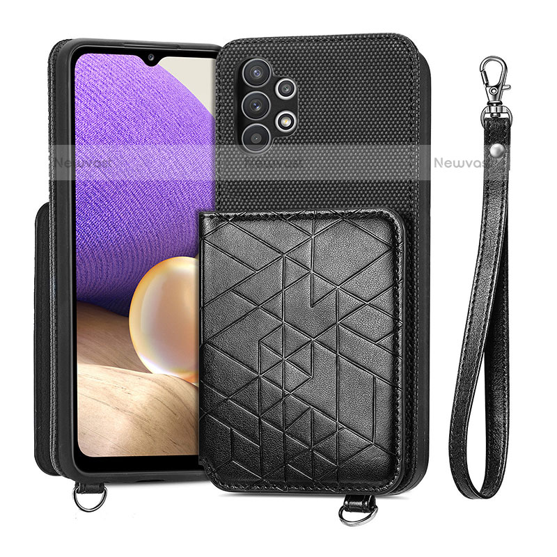 Ultra-thin Silicone Gel Soft Case Cover with Magnetic S08D for Samsung Galaxy M32 5G Black