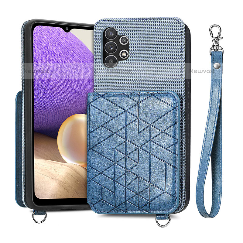 Ultra-thin Silicone Gel Soft Case Cover with Magnetic S08D for Samsung Galaxy M32 5G Blue