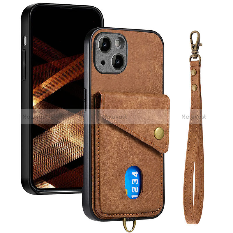 Ultra-thin Silicone Gel Soft Case Cover with Magnetic S09D for Apple iPhone 15 Plus Brown