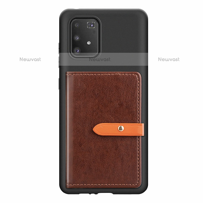 Ultra-thin Silicone Gel Soft Case Cover with Magnetic S10D for Samsung Galaxy A91 Brown