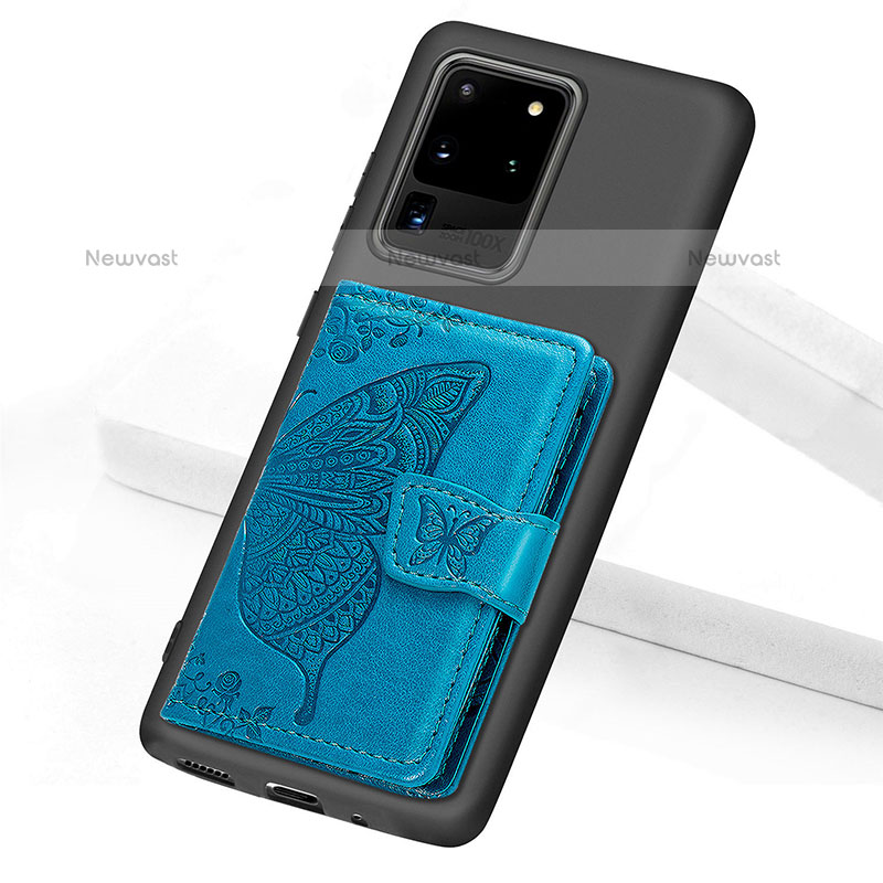 Ultra-thin Silicone Gel Soft Case Cover with Magnetic S11D for Samsung Galaxy S20 Ultra Blue
