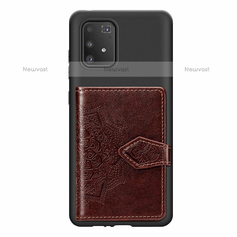 Ultra-thin Silicone Gel Soft Case Cover with Magnetic S12D for Samsung Galaxy A91 Brown