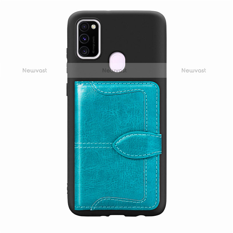 Ultra-thin Silicone Gel Soft Case Cover with Magnetic S12D for Samsung Galaxy M21 Cyan