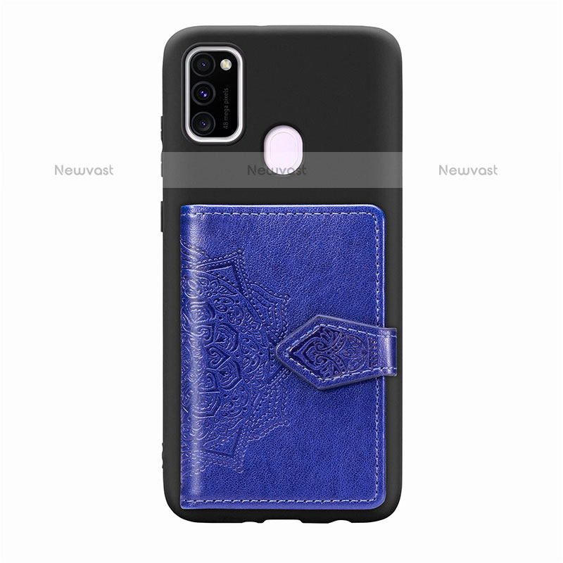 Ultra-thin Silicone Gel Soft Case Cover with Magnetic S13D for Samsung Galaxy M21 Blue