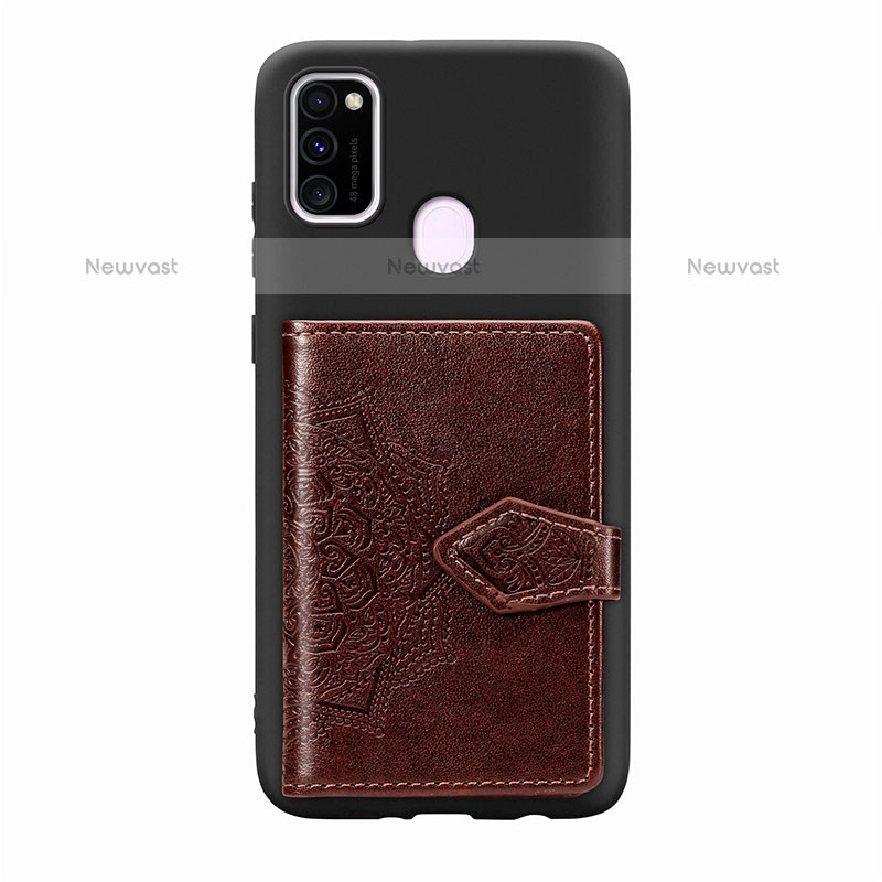 Ultra-thin Silicone Gel Soft Case Cover with Magnetic S13D for Samsung Galaxy M21 Brown