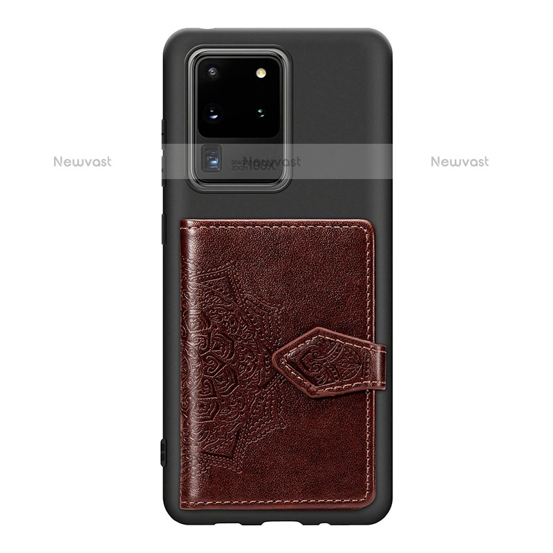 Ultra-thin Silicone Gel Soft Case Cover with Magnetic S13D for Samsung Galaxy S20 Ultra 5G Brown