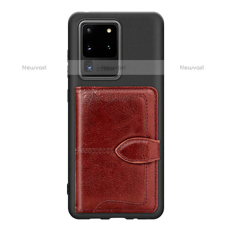 Ultra-thin Silicone Gel Soft Case Cover with Magnetic S14D for Samsung Galaxy S20 Ultra 5G Brown