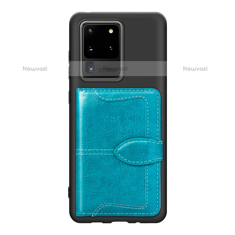 Ultra-thin Silicone Gel Soft Case Cover with Magnetic S14D for Samsung Galaxy S20 Ultra 5G Cyan