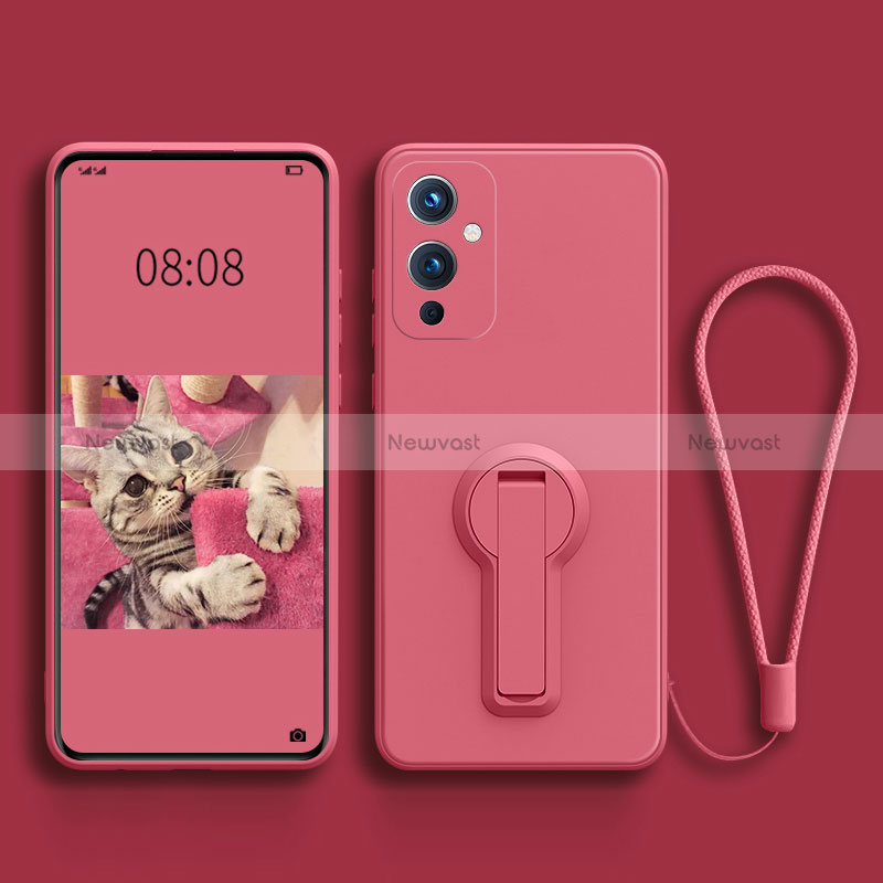 Ultra-thin Silicone Gel Soft Case Cover with Stand for OnePlus 9 5G Hot Pink