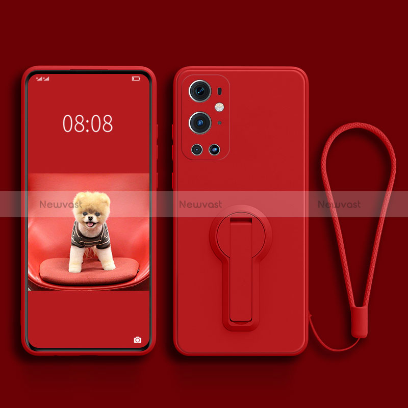 Ultra-thin Silicone Gel Soft Case Cover with Stand for OnePlus 9 Pro 5G Red