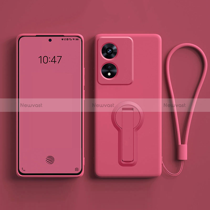 Ultra-thin Silicone Gel Soft Case Cover with Stand for Oppo A1 Pro 5G Hot Pink