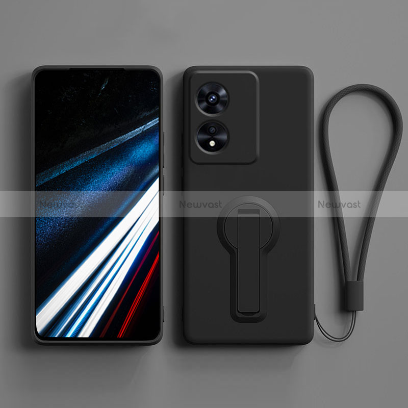 Ultra-thin Silicone Gel Soft Case Cover with Stand for Oppo A78 4G Black