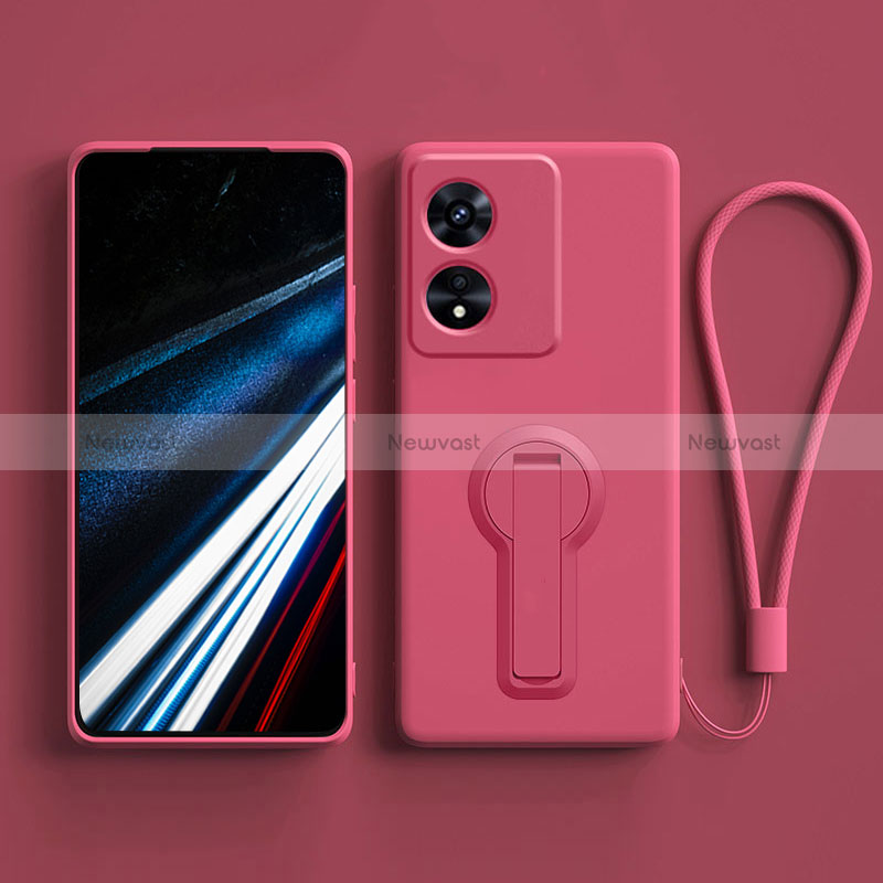 Ultra-thin Silicone Gel Soft Case Cover with Stand for Oppo A78 4G Hot Pink