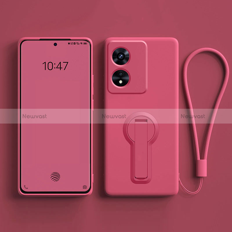 Ultra-thin Silicone Gel Soft Case Cover with Stand for Oppo A98 5G Hot Pink