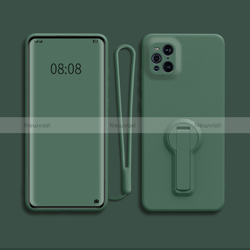 Ultra-thin Silicone Gel Soft Case Cover with Stand for Oppo Find X3 5G Midnight Green