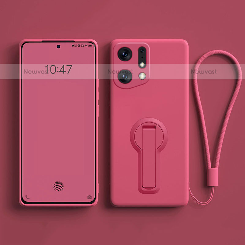 Ultra-thin Silicone Gel Soft Case Cover with Stand for Oppo Find X5 Pro 5G Hot Pink