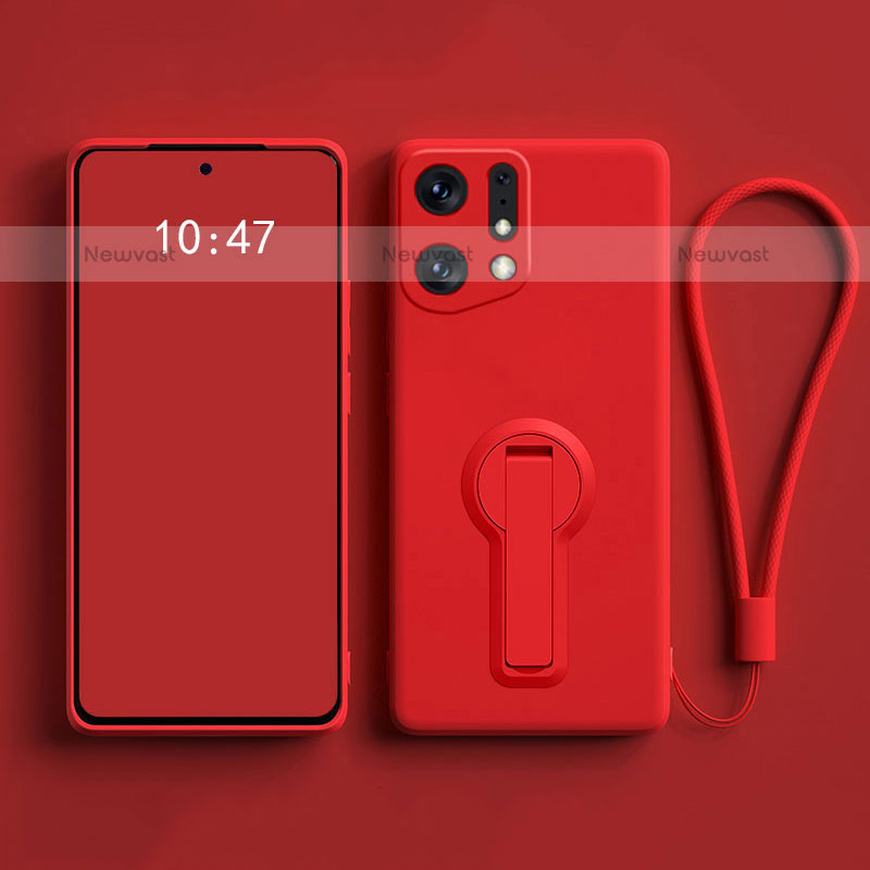 Ultra-thin Silicone Gel Soft Case Cover with Stand for Oppo Find X5 Pro 5G Red