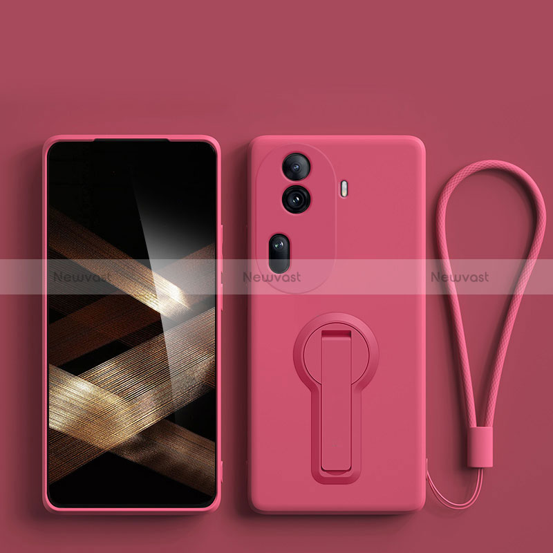 Ultra-thin Silicone Gel Soft Case Cover with Stand for Oppo Reno11 Pro 5G Hot Pink