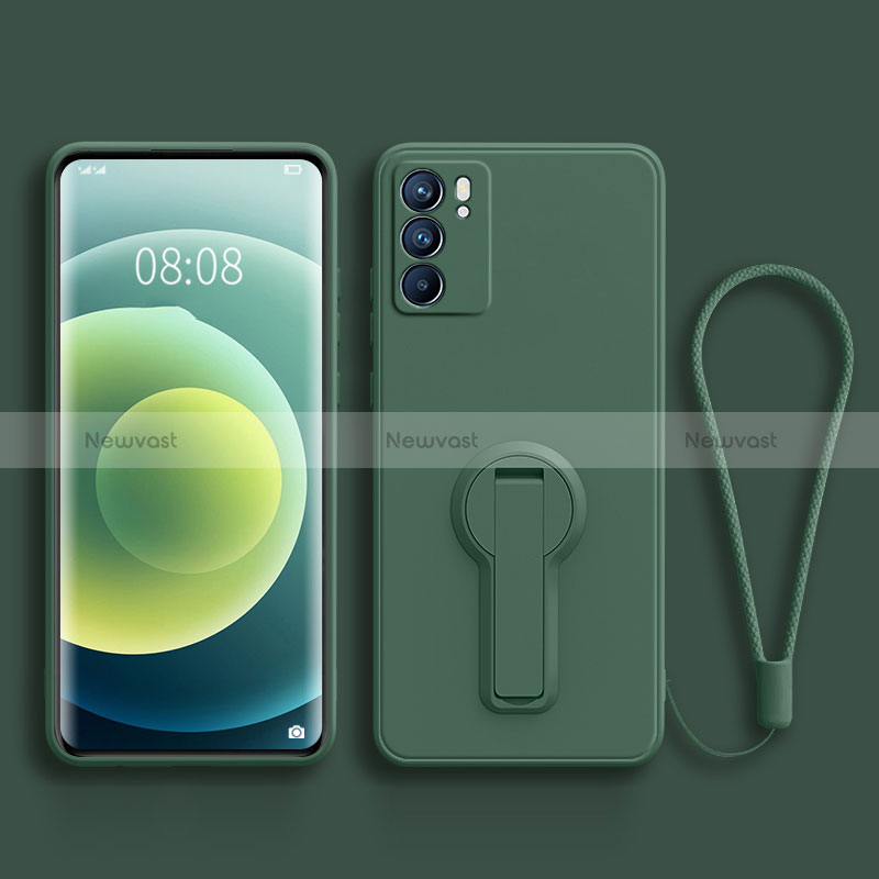 Ultra-thin Silicone Gel Soft Case Cover with Stand for Oppo Reno6 5G Midnight Green