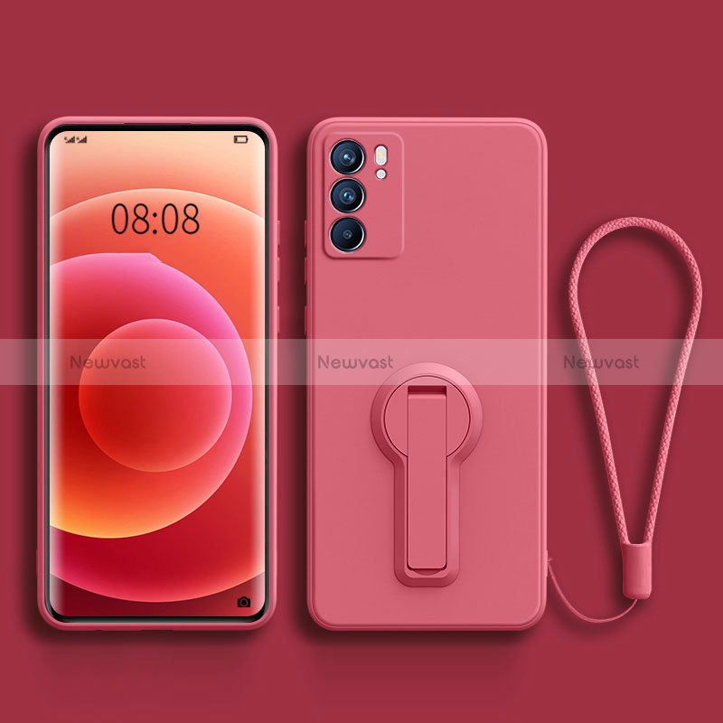 Ultra-thin Silicone Gel Soft Case Cover with Stand for Oppo Reno6 5G Pink