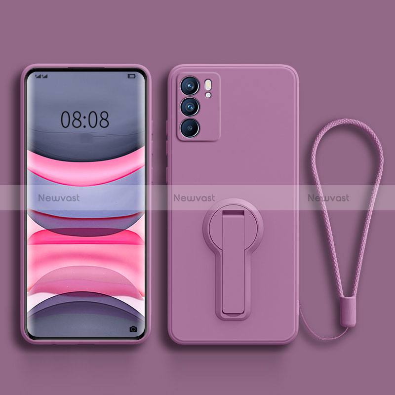 Ultra-thin Silicone Gel Soft Case Cover with Stand for Oppo Reno6 5G Purple