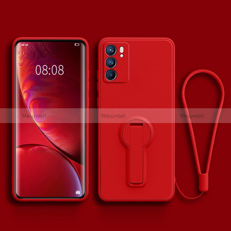 Ultra-thin Silicone Gel Soft Case Cover with Stand for Oppo Reno6 5G Red