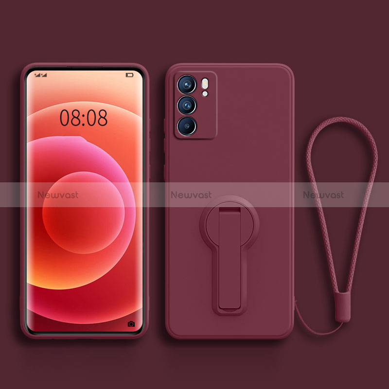 Ultra-thin Silicone Gel Soft Case Cover with Stand for Oppo Reno6 5G Red Wine