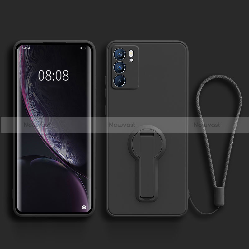 Ultra-thin Silicone Gel Soft Case Cover with Stand for Oppo Reno6 Pro 5G India Black