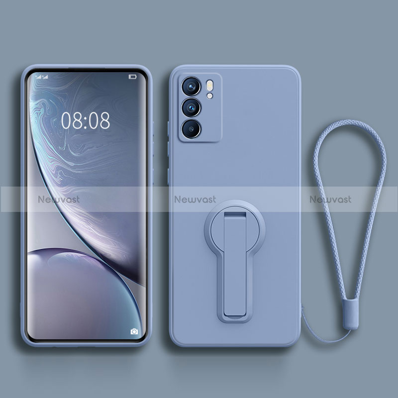 Ultra-thin Silicone Gel Soft Case Cover with Stand for Oppo Reno6 Pro 5G India Lavender Gray