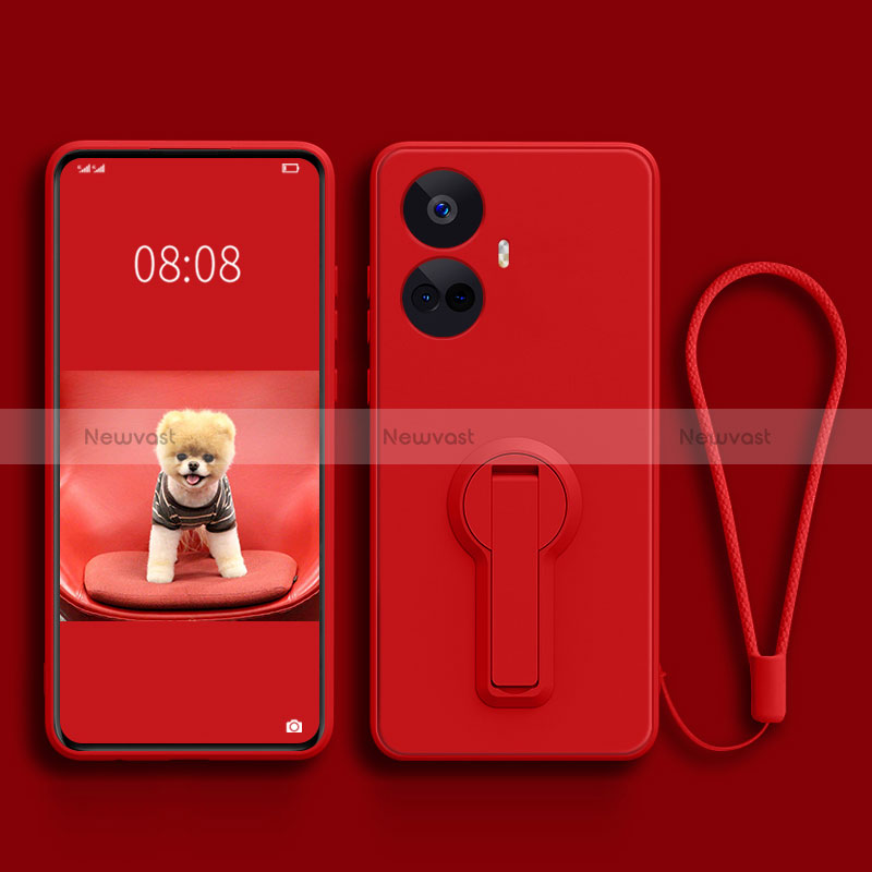 Ultra-thin Silicone Gel Soft Case Cover with Stand for Realme 10 Pro+ Plus 5G Red