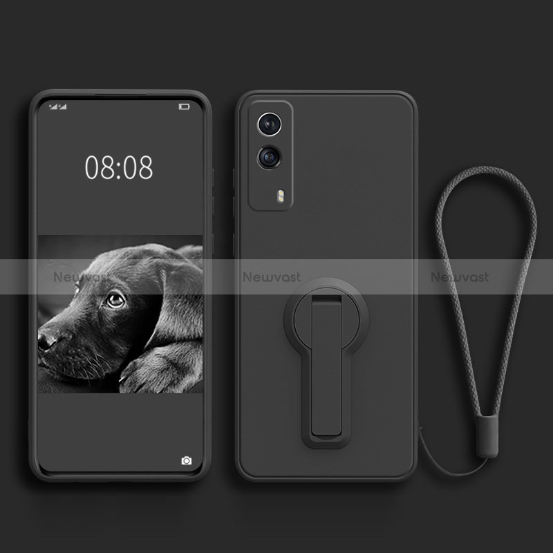 Ultra-thin Silicone Gel Soft Case Cover with Stand for Vivo T1x 5G Black