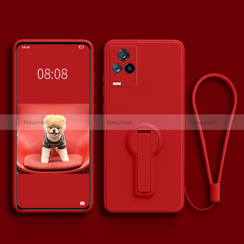 Ultra-thin Silicone Gel Soft Case Cover with Stand for Vivo V21s 5G Red