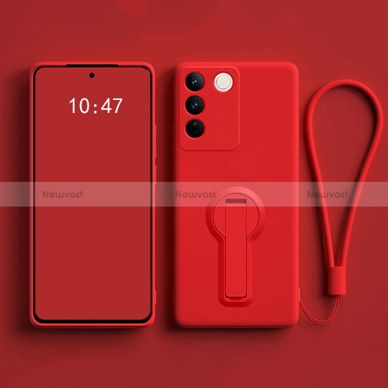 Ultra-thin Silicone Gel Soft Case Cover with Stand for Vivo V27 5G Red