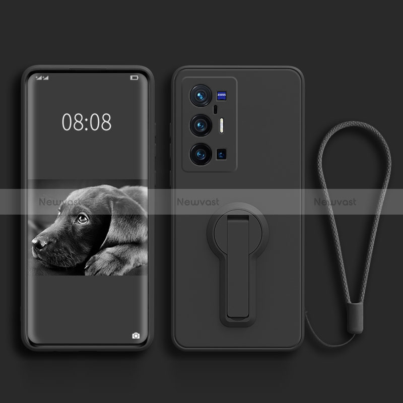 Ultra-thin Silicone Gel Soft Case Cover with Stand for Vivo X70 Pro+ Plus 5G Black