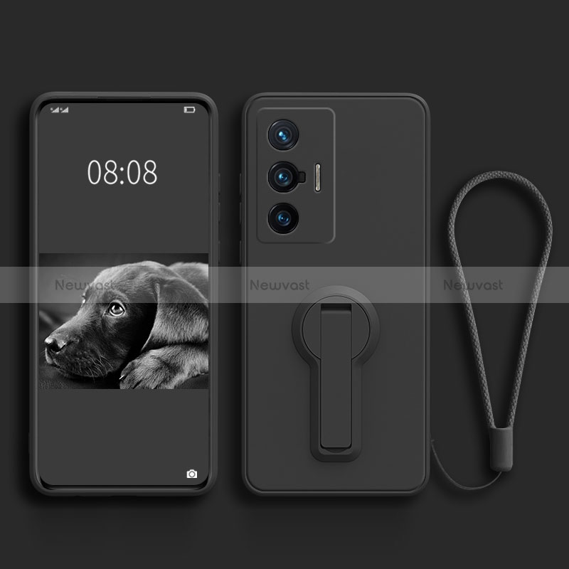 Ultra-thin Silicone Gel Soft Case Cover with Stand for Vivo X70t Black