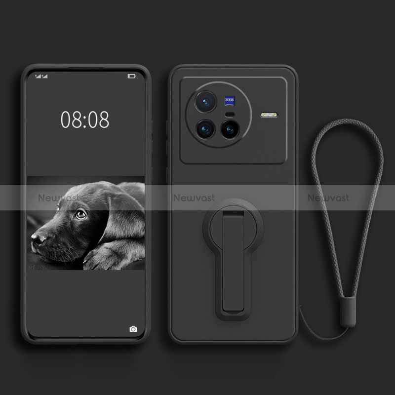 Ultra-thin Silicone Gel Soft Case Cover with Stand for Vivo X80 5G Black