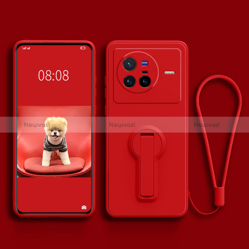 Ultra-thin Silicone Gel Soft Case Cover with Stand for Vivo X80 5G Red