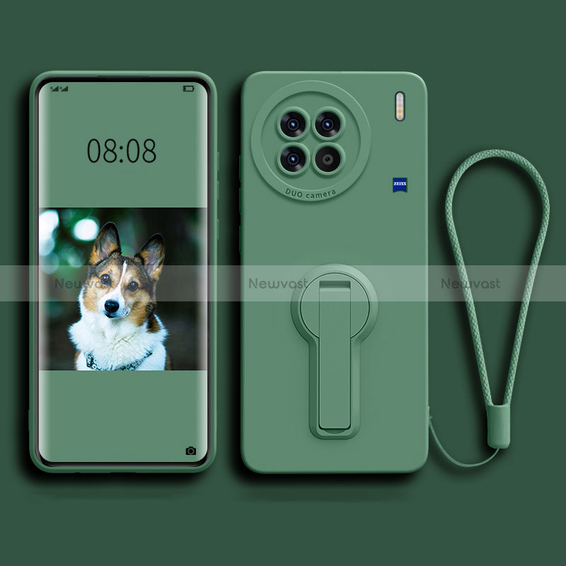 Ultra-thin Silicone Gel Soft Case Cover with Stand for Vivo X90 5G Midnight Green